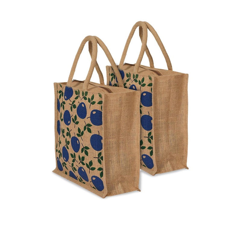 Kuber Industries Set Of 2 Graphic Printed Jute Shopper Tote Bags