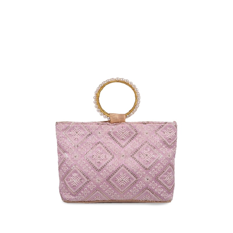 Kuber Industries Set Of 2 Zig Zag Chicken Silk Embellished Pearl Handheld Bags