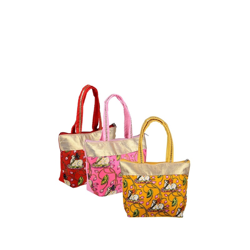 Kuber Industries Set Of 3 Animal Printed Structured Handheld Bag