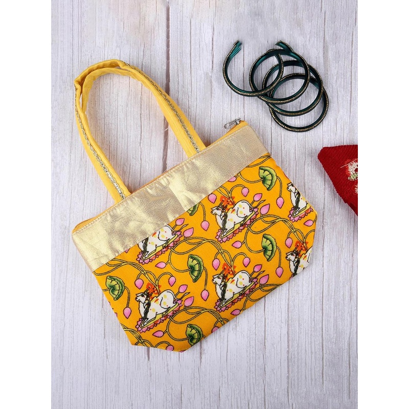 Kuber Industries Set Of 3 Floral Printed Structured Cotton Handheld Bag
