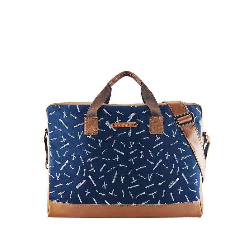BOX LAPTOP BAG NAVY BLUE Funk For Hire Unisex Printed PU Laptop Bag
