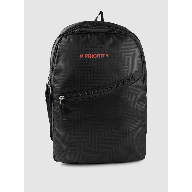 Priority Unisex Brand Logo Printed Backpack With Geometric Design