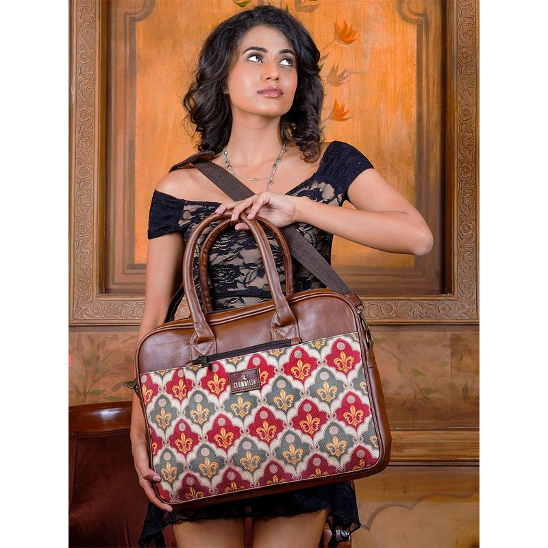 THE CLOWNFISH Deborah Ethnic Motifs Printed Jute Laptop Bag