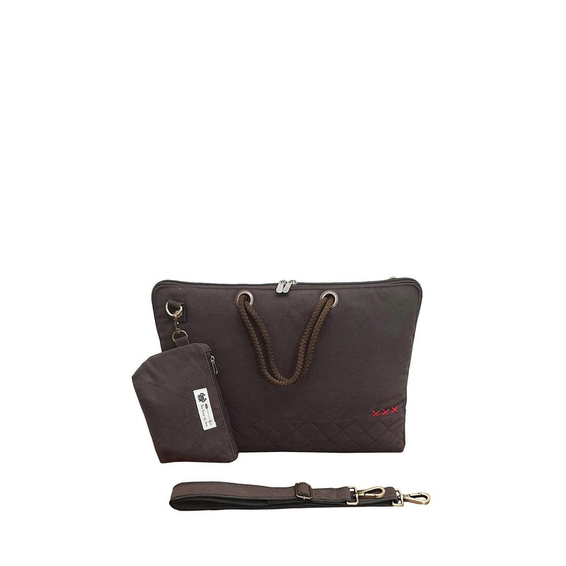 The House of Tara Brown Canvas Laptop Messenger Bag