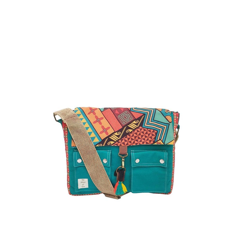 The House of Tara Unisex Teal & Orange Printed Messenger Bag