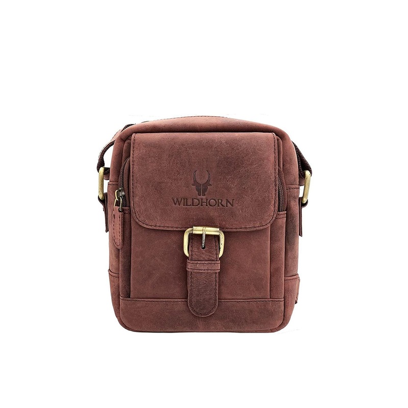 WildHorn Men Brown Textured Leather Messenger Bag