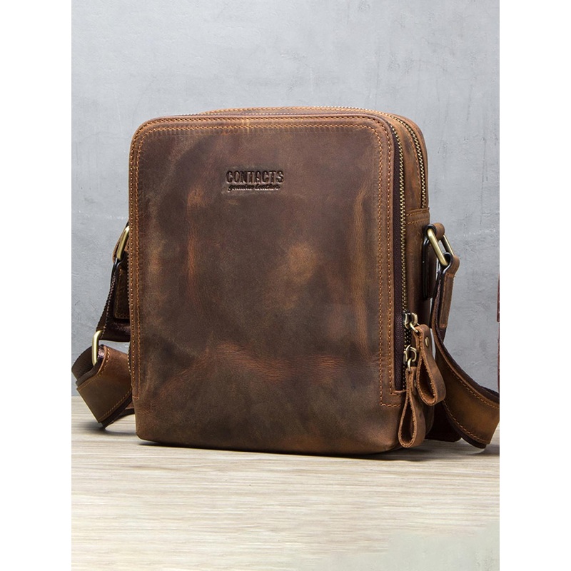 CONTACTS Men Brown Leather Messenger Bag