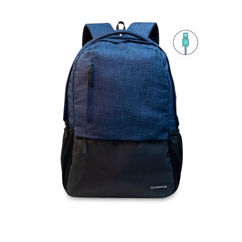 COSMUS Unisex Blue & Black Colourblocked Casual Laptop Backpack with USB Charger Port
