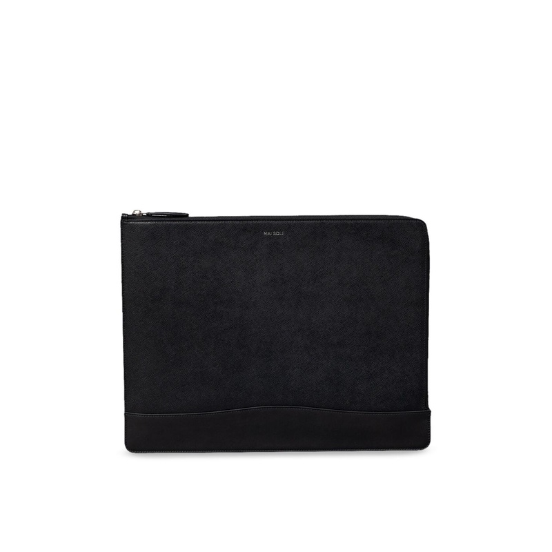 MAI SOLI Men Black Solid Leather 14 Inch Laptop Sleeve