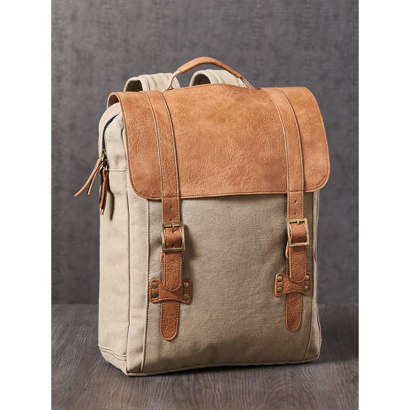 Mona B Unisex Brown Colourblocked Cotton Canvas Backpack