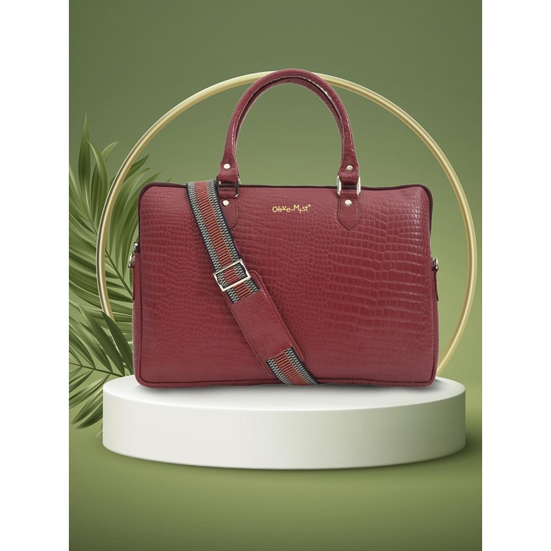 OLIVE MIST Unisex Textured Leather Laptop Bag