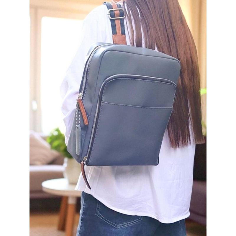 PERKED Unisex Leather Backpack With Compression Straps