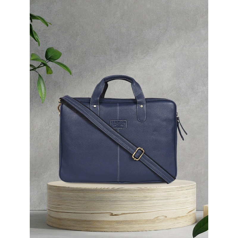 Teakwood Leathers Unisex Blue Leather Laptop Bag