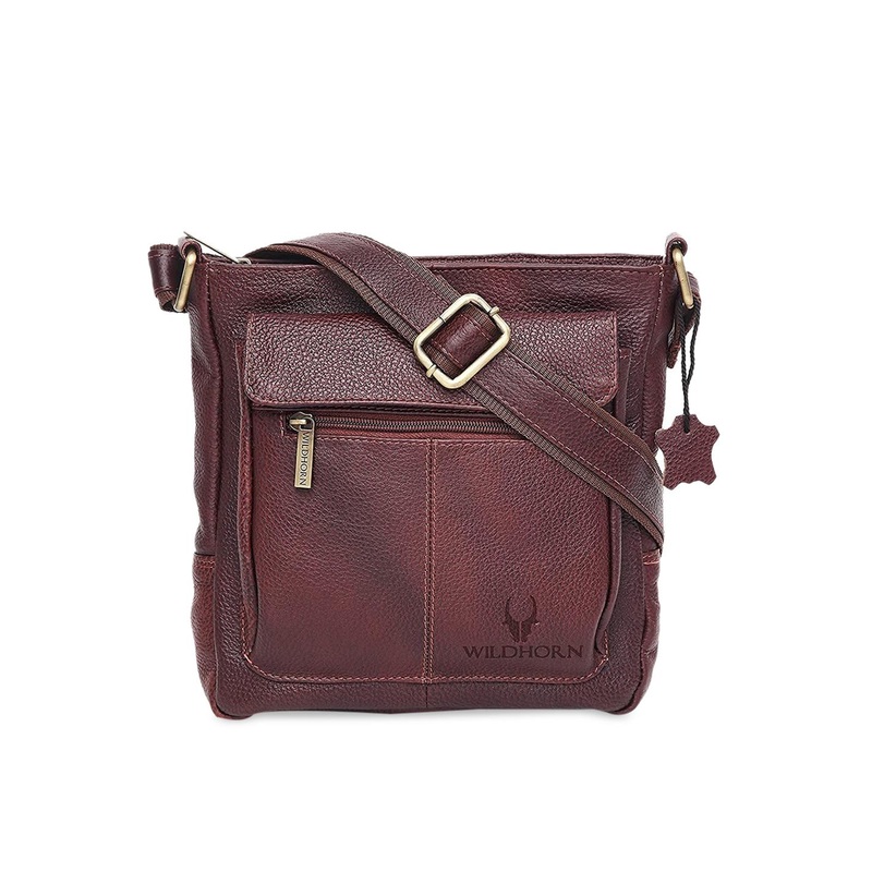 WildHorn Maroon Leather Bowling Sling Bag