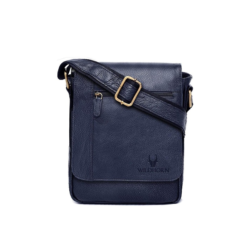 WildHorn Men Blue Textured Messenger Bag