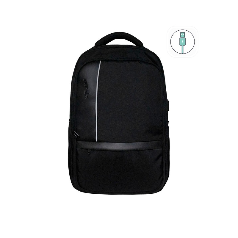 F Gear Unisex Black Backpack with USB Charging Port