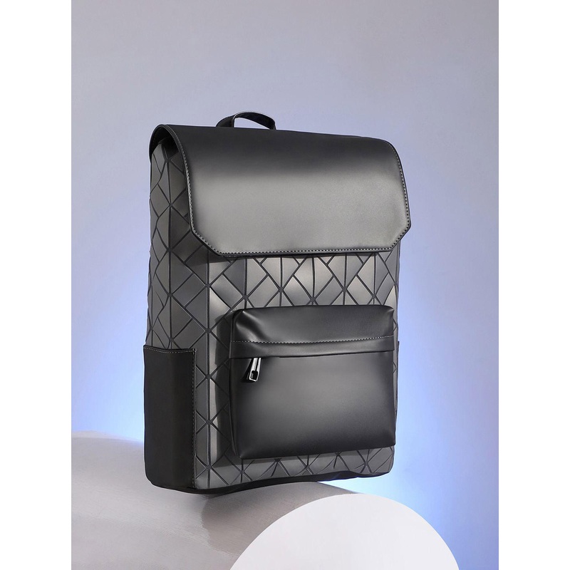 French Accent Men Leather Geometric Textured Backpack
