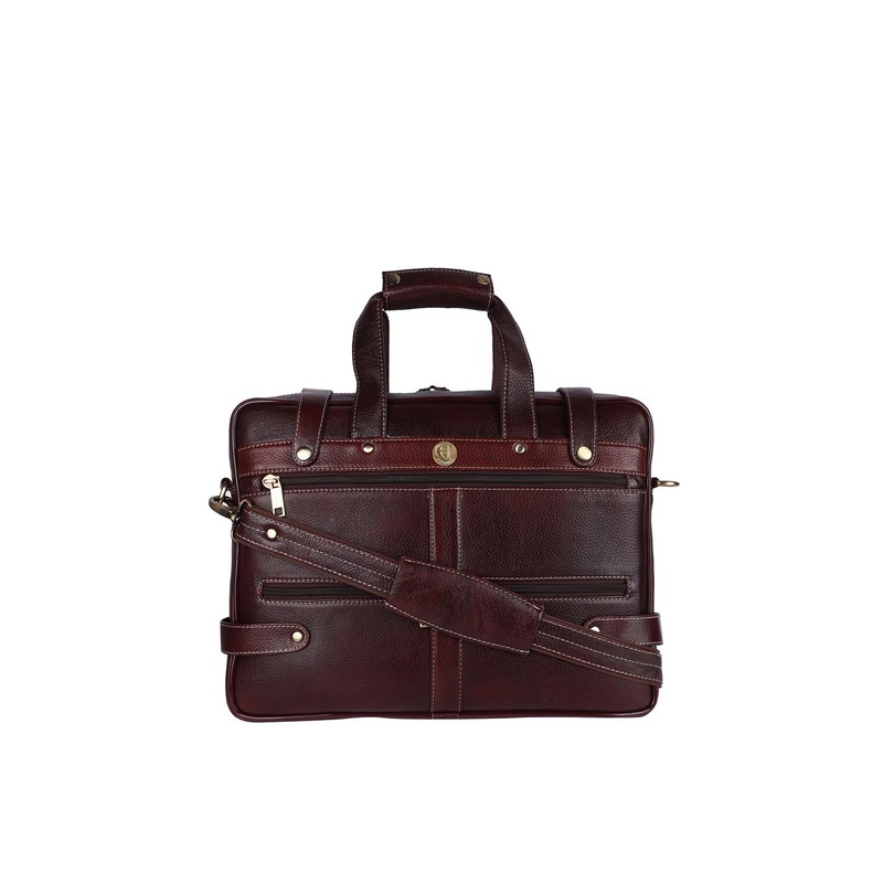 HiLEDER Unisex Brown Textured Leather 15 inch Laptop Bag