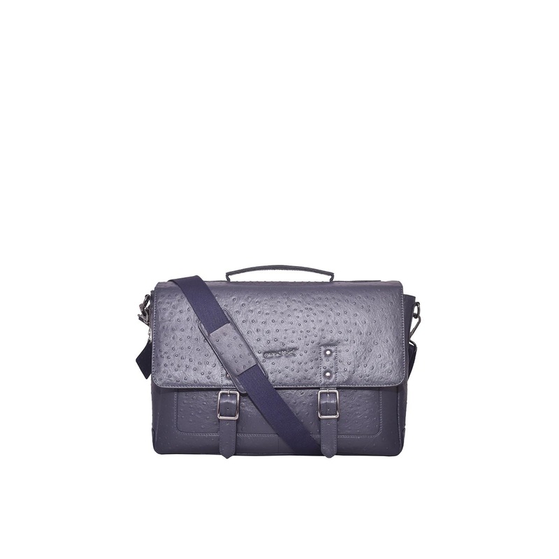 OLIVE MIST Unisex Blue Textured Genuine Leather Laptop Bag