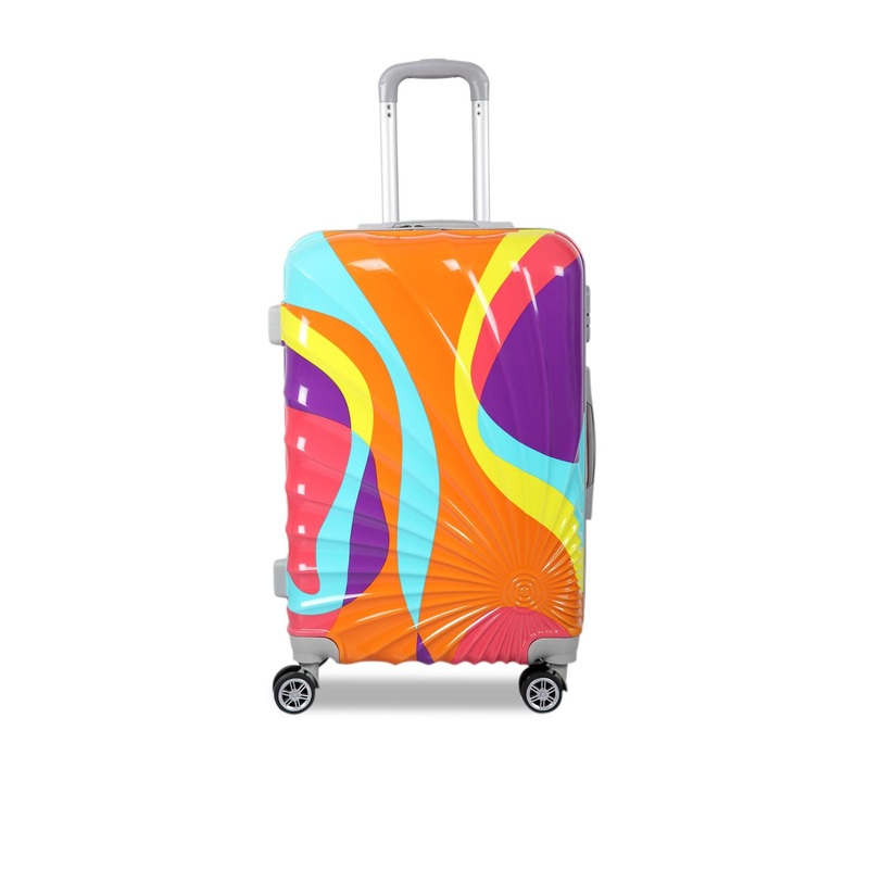 Polo Class Unisex Orange & Blue Printed Hard Side Medium Trolley Suitcase