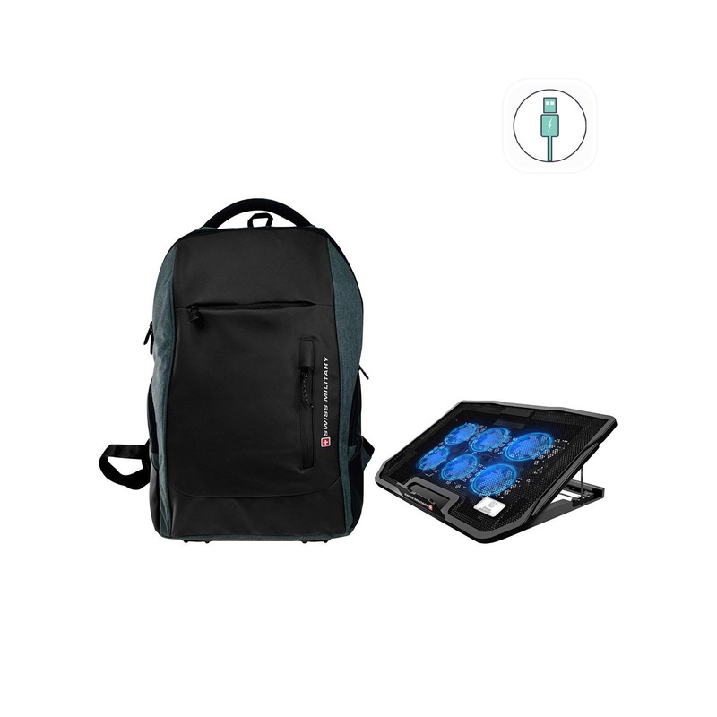 SWISS MILITARY Unisex Black Backpack With USB Charging Port And Laptop Cooling Flexi Stand