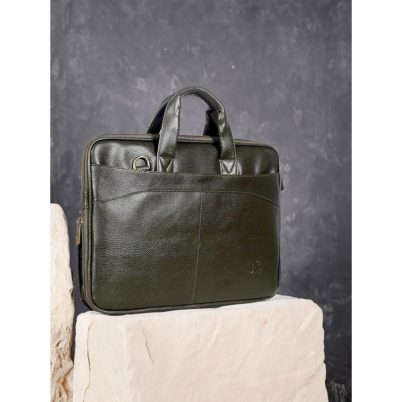 THE CLOWNFISH Glamour Unisex Green Leather Laptop Bag