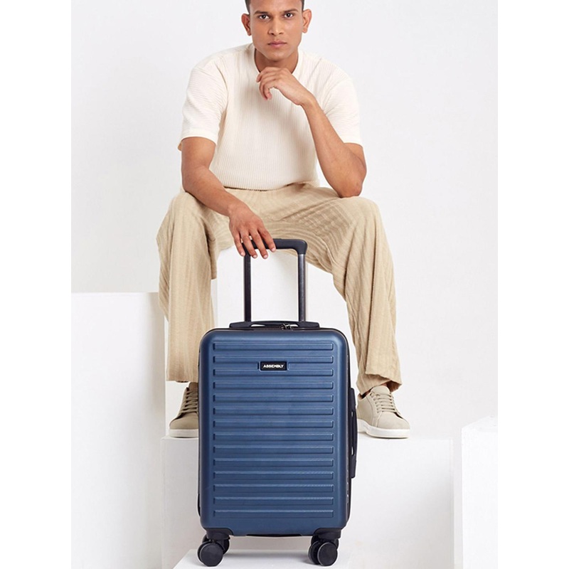 Assembly Blue Textured 360 Degree Rotation Hard Cabin-Sized Trolley Bag 40L