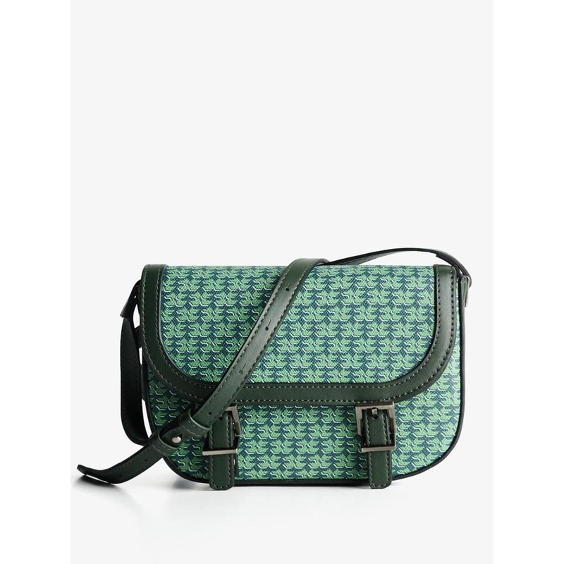 Bershka Men Geometric Printed Crossbody Buckle Detail Sling Bag