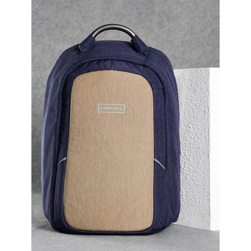 CARRIALL Unisex Beige & Blue Columbus Anti Theft Backpack with Bluetooth Functionality