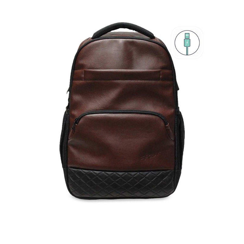 F Gear Unisex Brown Backpacks with USB Charging Port