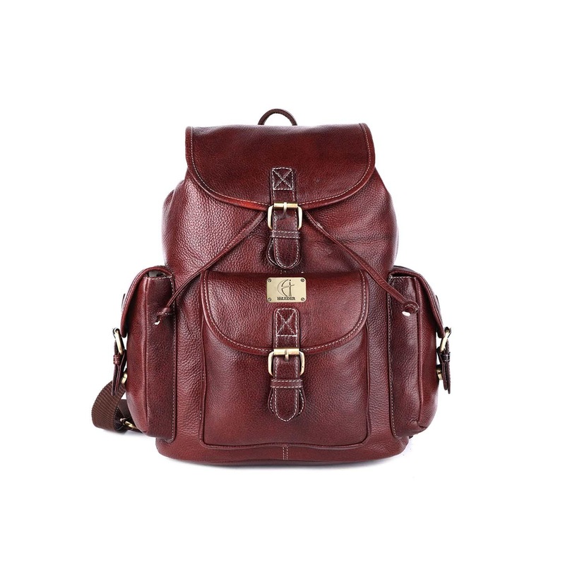 HiLEDER Pure Leather Spacious Backpack Office Bag with Buckle Detail