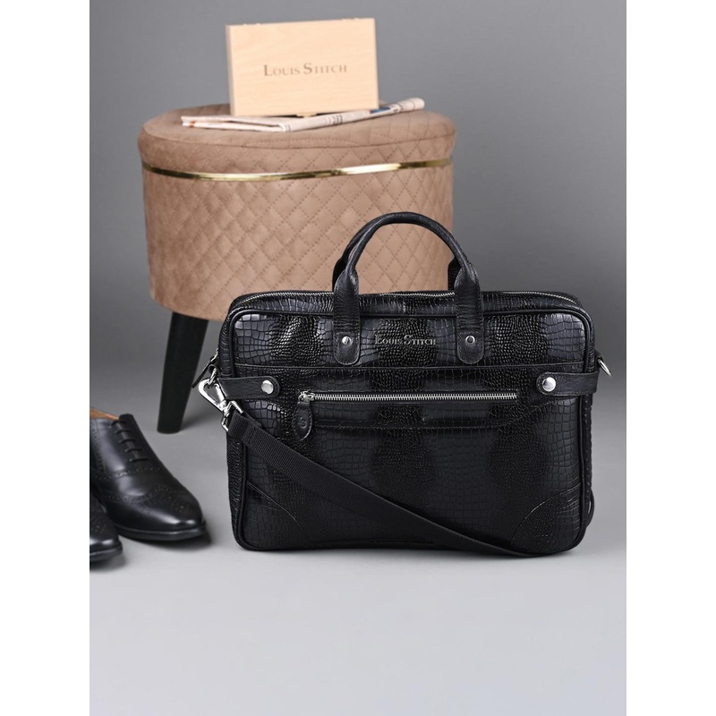 LOUIS STITCH Men Textured Leather Dual Tone Laptop Bag