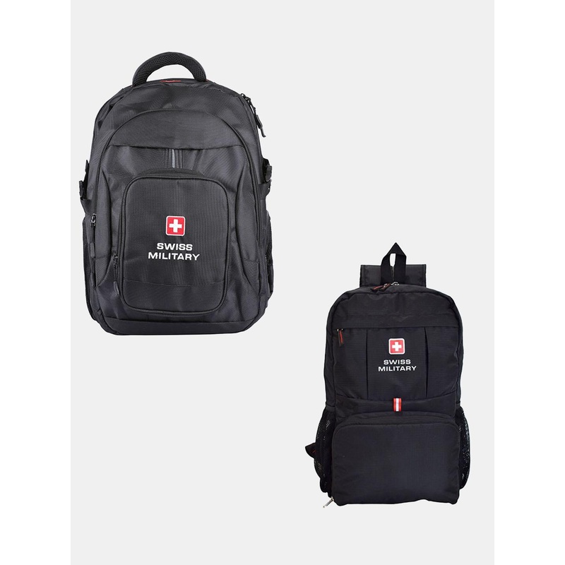 SWISS MILITARY Pack Of 2 Printed Medium Laptop Backpack And Foldable Bag