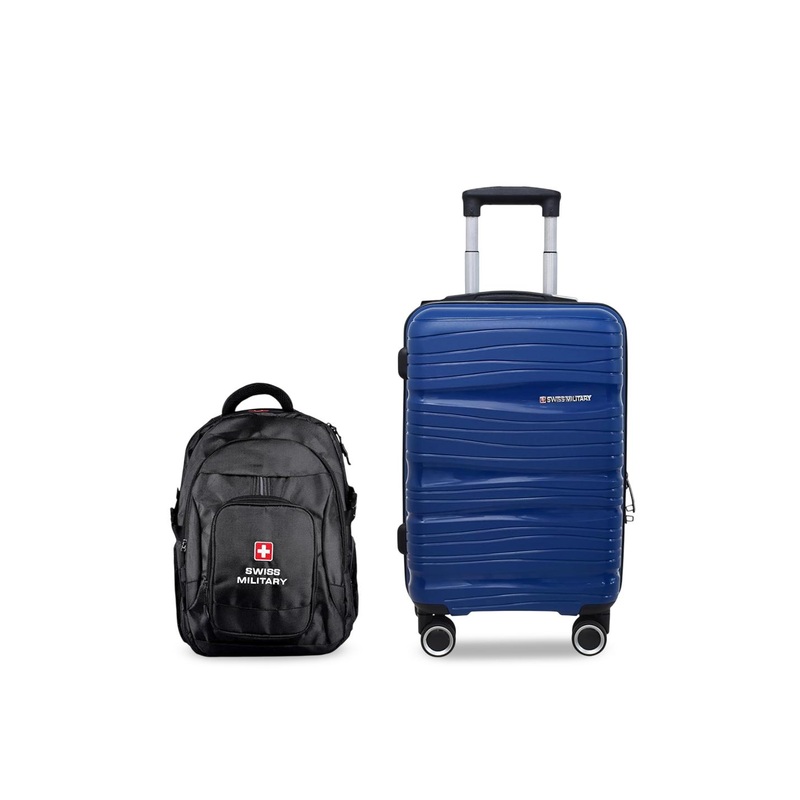 SWISS MILITARY PP Swirl Set Of 2 Textured Hard Sided Trolley Bag & Laptop Backpack