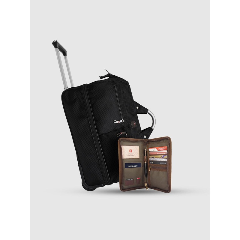 SWISS MILITARY Set Of 2 Double Decker Duffle Trolley Bag & Travel Wallet