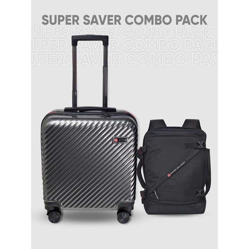 SWISS MILITARY Textured Hard-Sided Overnighter Trolley Bag & Backpack Cum Sling Bag