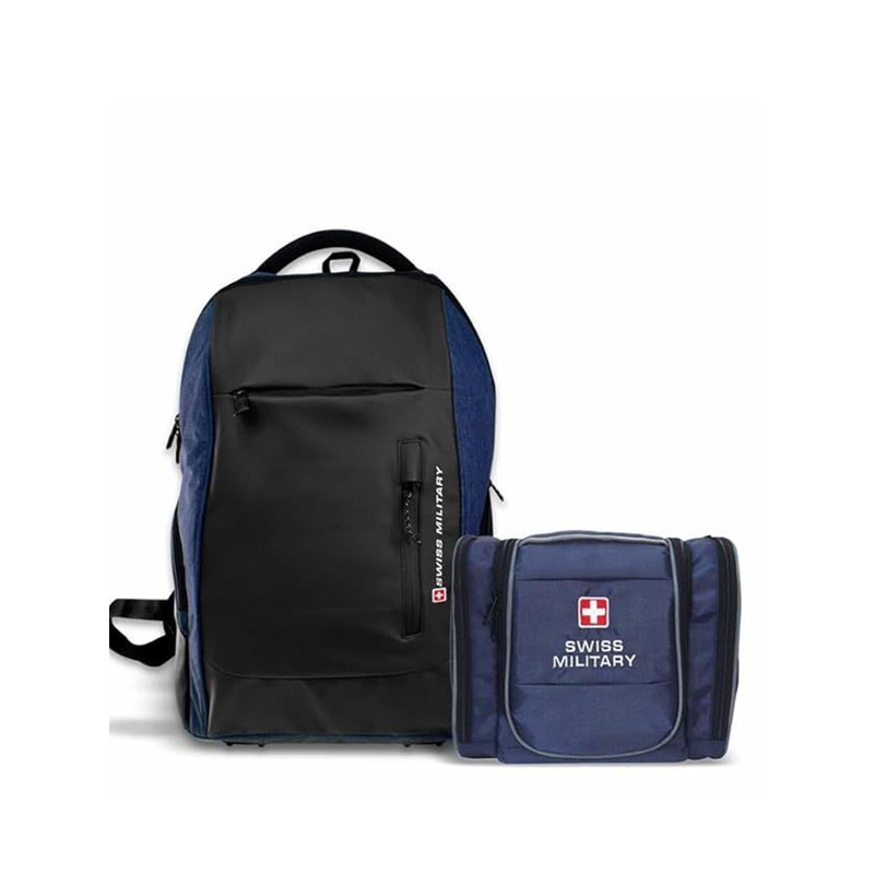 SWISS MILITARY Unisex Black Laptop Backpack With USB Charging Port & Toiletry Bag