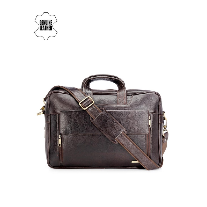 Teakwood Leather Unisex Brown Genuine Leather Laptop Bag