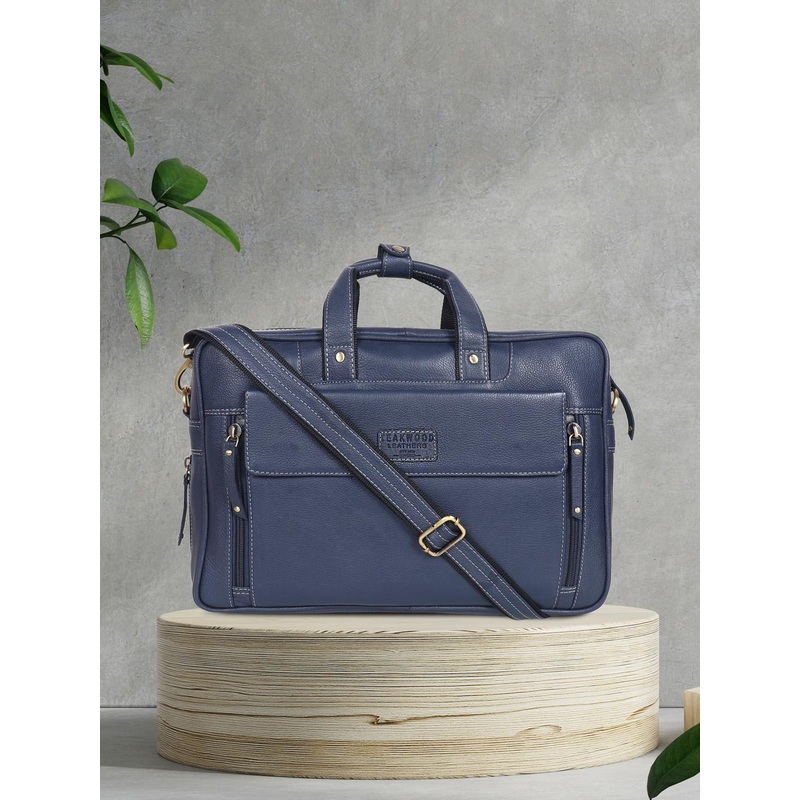 Teakwood Leathers Adults Unisex Blue Leather Water resistance Laptop Bag