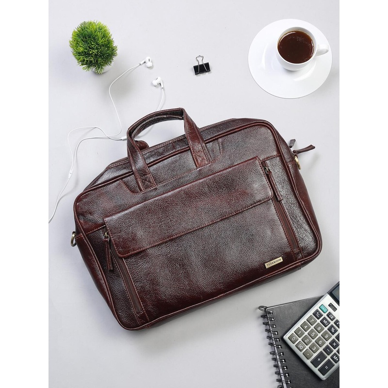 Teakwood Leathers Unisex Brown Textured Leather Laptop Bag