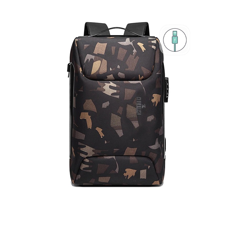 THE CLOWNFISH Unisex Green & Brown Backpack with USB Charging Port