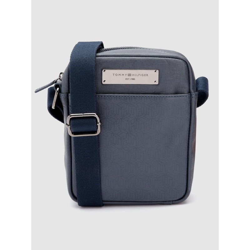 Tommy Hilfiger Men Grey & Navy Blue Printed Messenger Bag