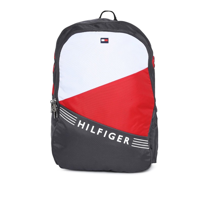 Tommy Hilfiger Unisex Grey & Red Colourblocked Backpack