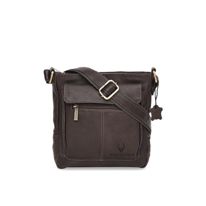 WildHorn Brown Leather Bowling Sling Bag
