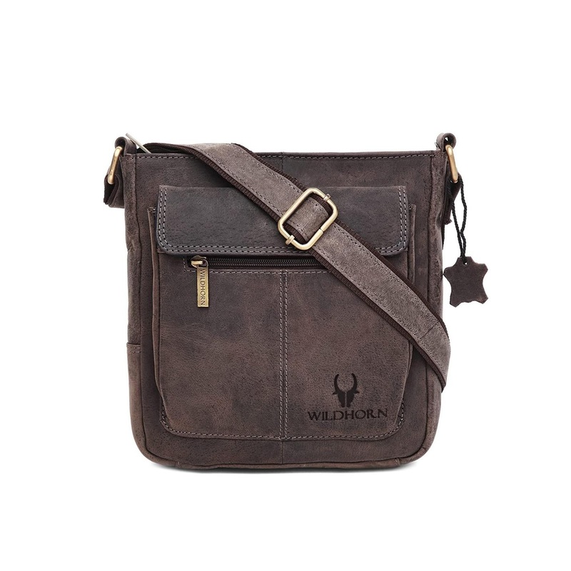 WildHorn Grey Textured Leather Sling Bag