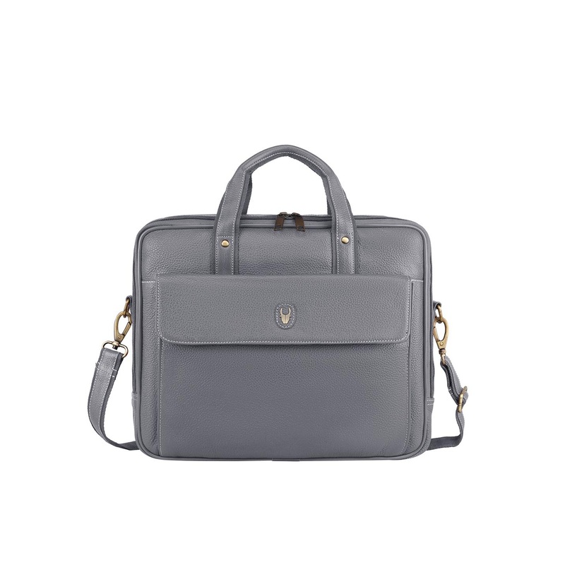 WildHorn Men Grey Leather Laptop Bag