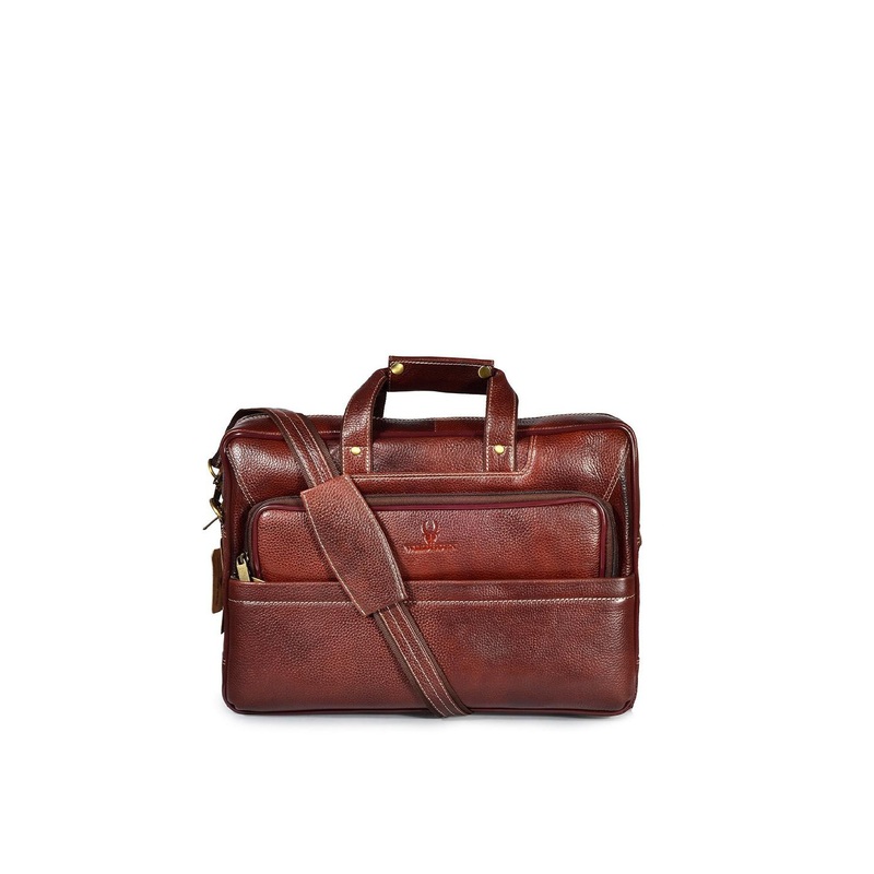 WildHorn Men Maroon Textured Leather Laptop Bag
