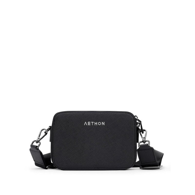 Aethon Unisex Brand Logo Textured Leather Bowling Sling Bag