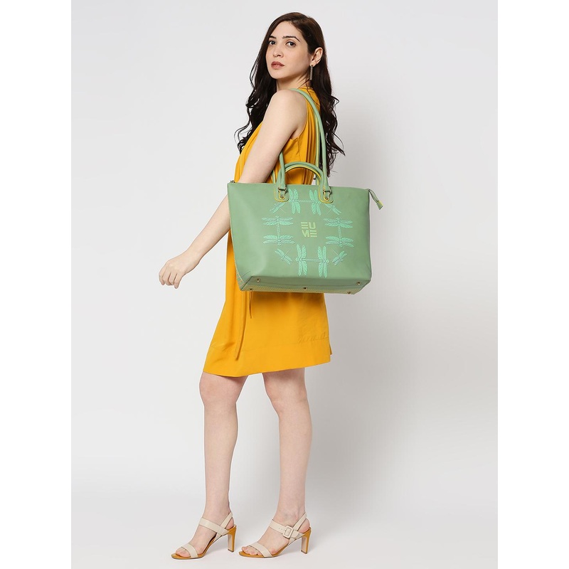 EUME Unisex Green & Yellow Printed Vegan Leather Laptop Bag