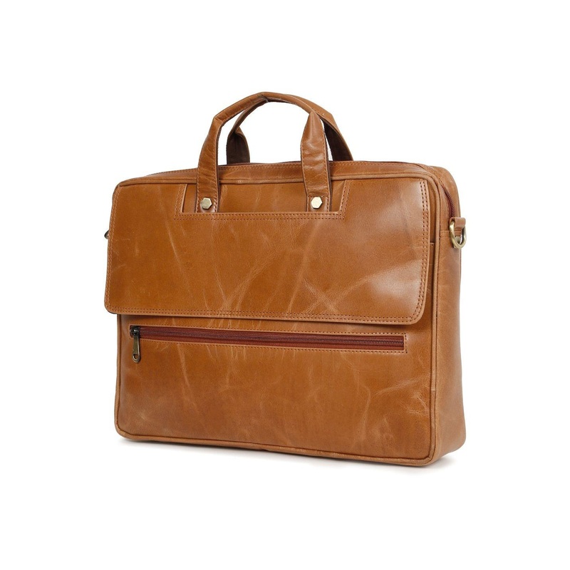Kosher Unisex Tan Leather Laptop Bag